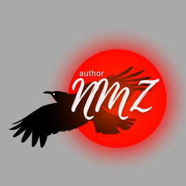 Gray background with red circle that has an outer glow and a black bird flying across. Text reads "author NMZ"